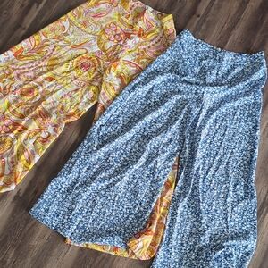Floral Blue and Paisley Yellow Women's Wide Leg Pant Set